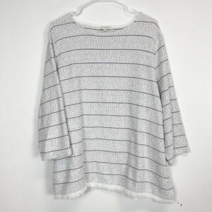 Talbots Shirt Womens Size 3X White Black Striped 3/4 Sleeve Textured Knit